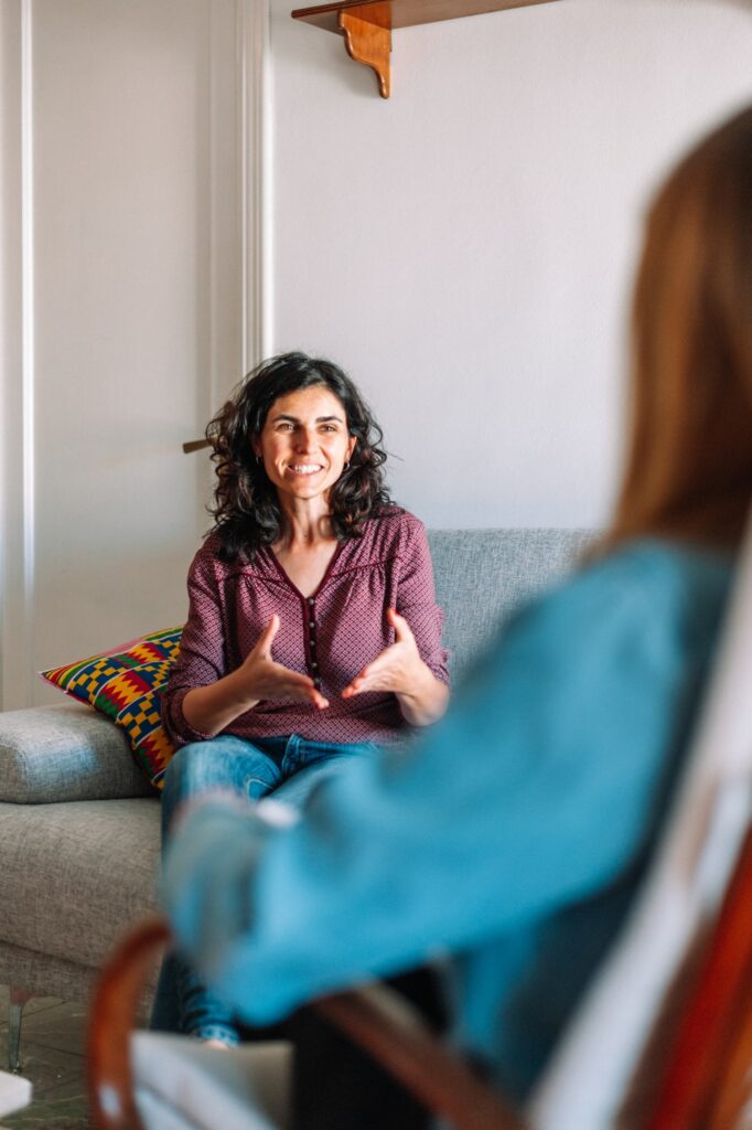 A woman talks to her therapist during depression treatment in Nashville.