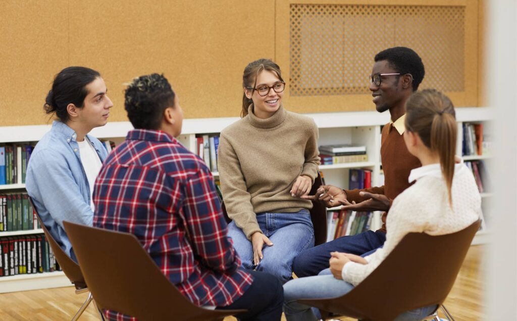 Group therapy session at college students rehab in Nashville.