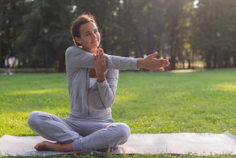 A woman enjoys yoga as part of holistic therapy in Nashville, TN.
